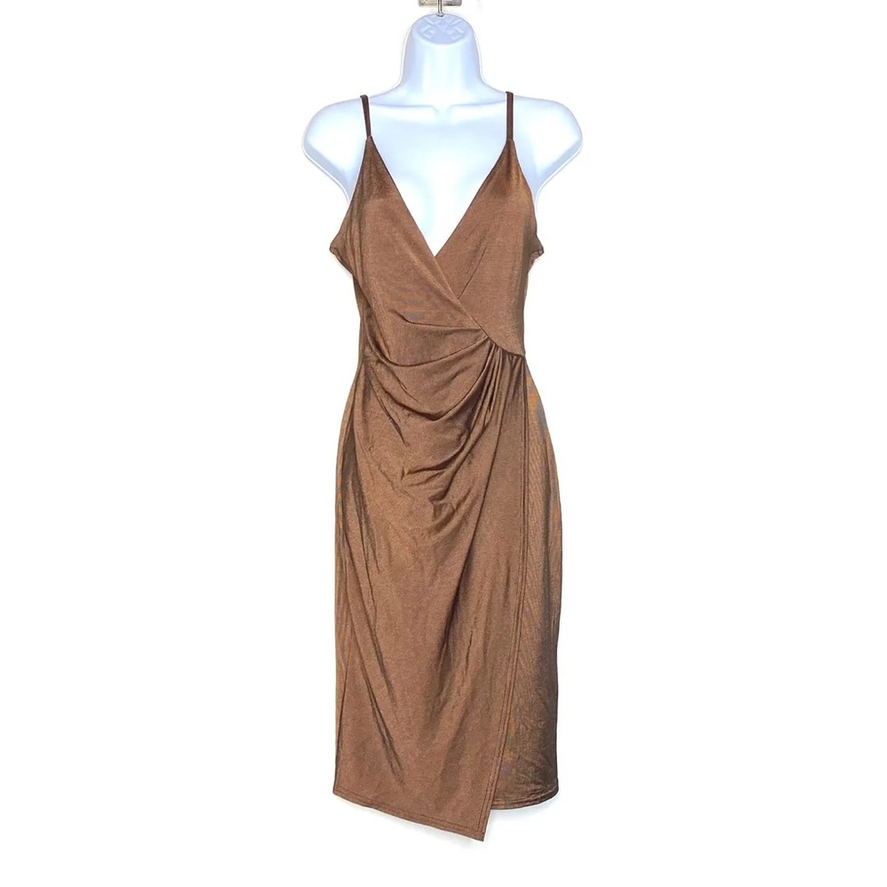 NWT. “Boohoo Night Sasha Textured Slinky Draped MIDI Dress Chartreuse” US Size 4